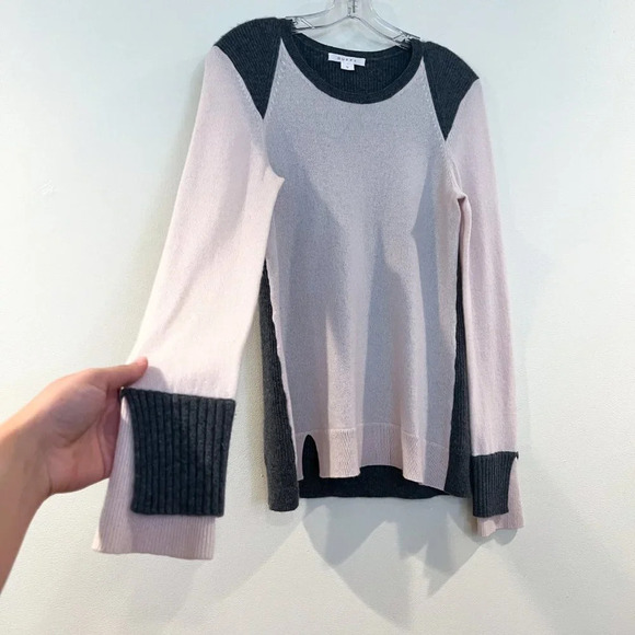 DUFFY 100% Cashmere Colorblock Light Pink Designer Tight Knit Slim Sweater M - Picture 3 of 10